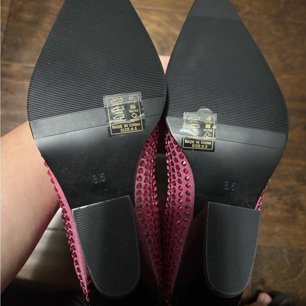Azalea Wang Women’s Pink Rhinestone Western Ankle Boots - Picture 3 of 4